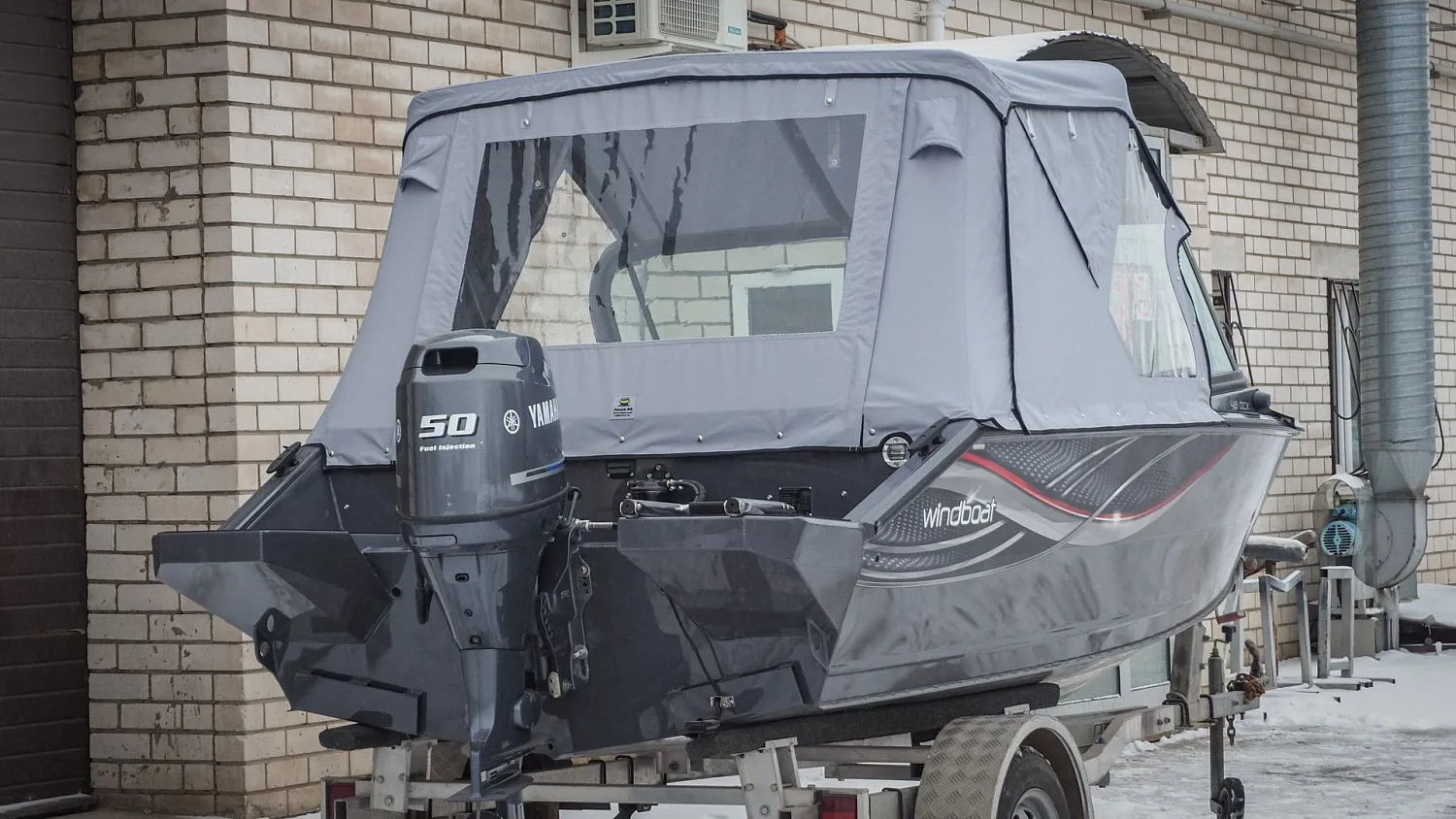 (2022) Windboat 4.6 DCX Ходовой тент на заводское ветровое стекло Стояночный и Носовой тенты