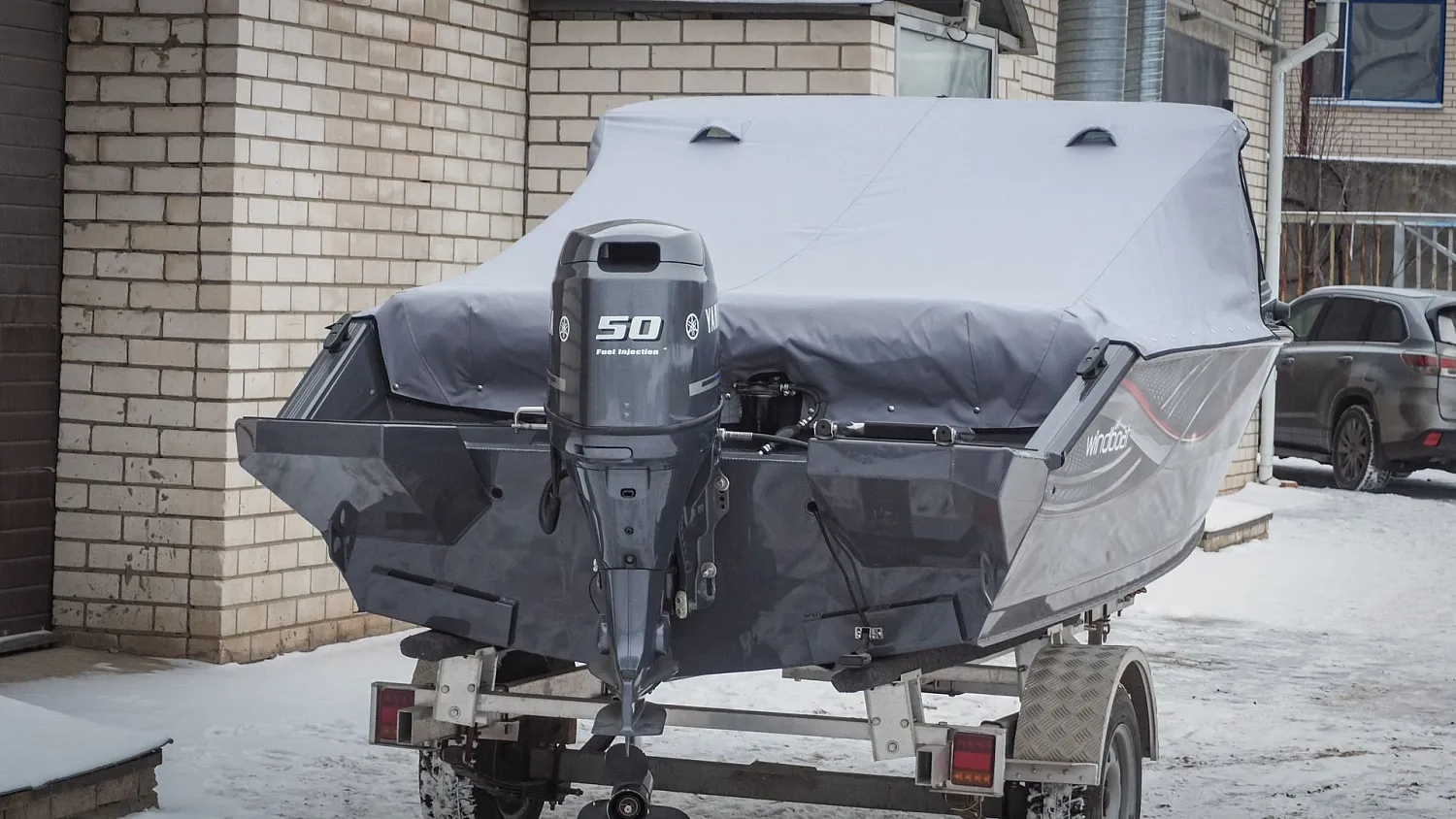 (2022) Windboat 4.6 DCX Ходовой тент на заводское ветровое стекло Стояночный и Носовой тенты