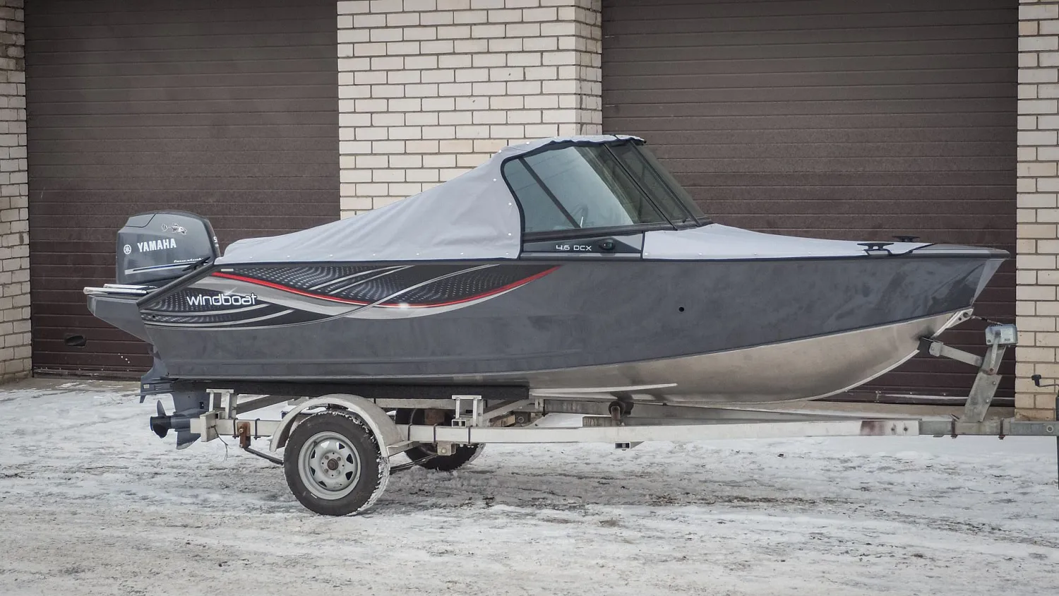 (2022) Windboat 4.6 DCX Ходовой тент на заводское ветровое стекло Стояночный и Носовой тенты