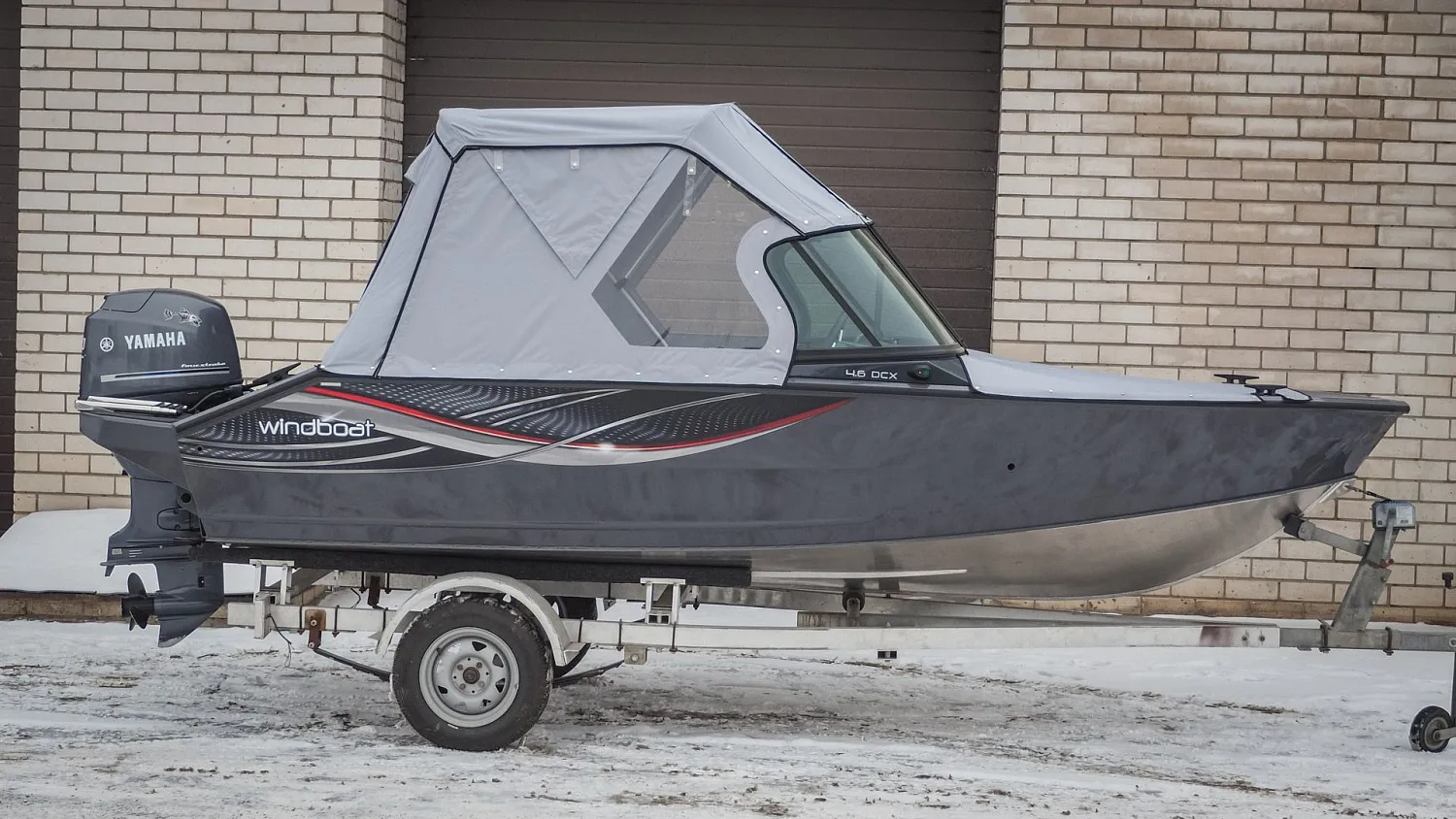 (2022) Windboat 4.6 DCX Ходовой тент на заводское ветровое стекло Стояночный и Носовой тенты