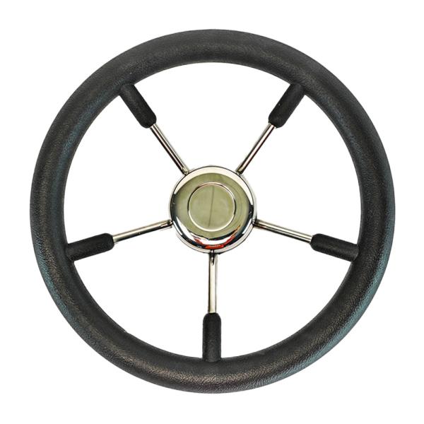 Рулевое колесо нержавейка пять спиц 350 мм (черное)
